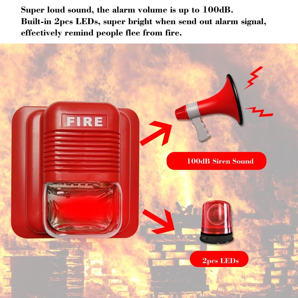 Fire Alarm Strobe Siren with Sound and Light Alert