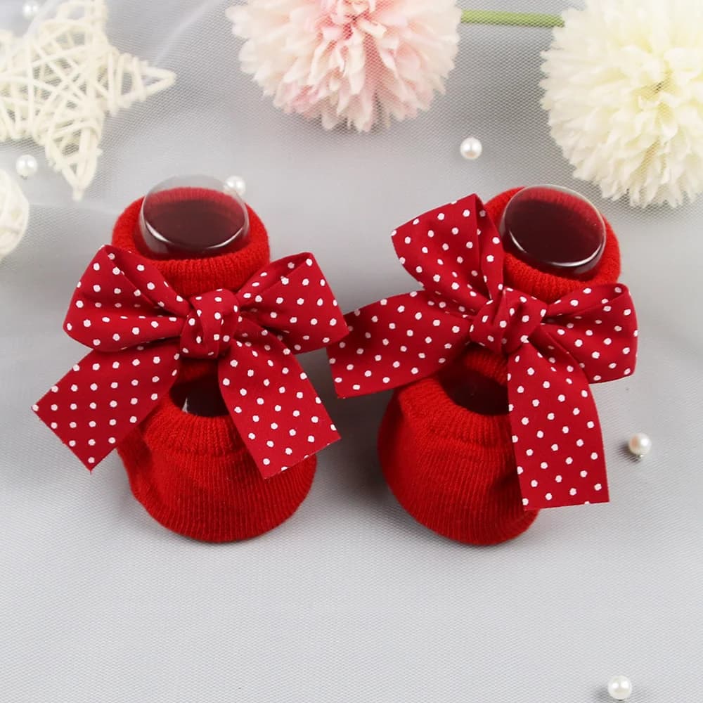 Baby Girl Bow Boat Socks Red Cotton