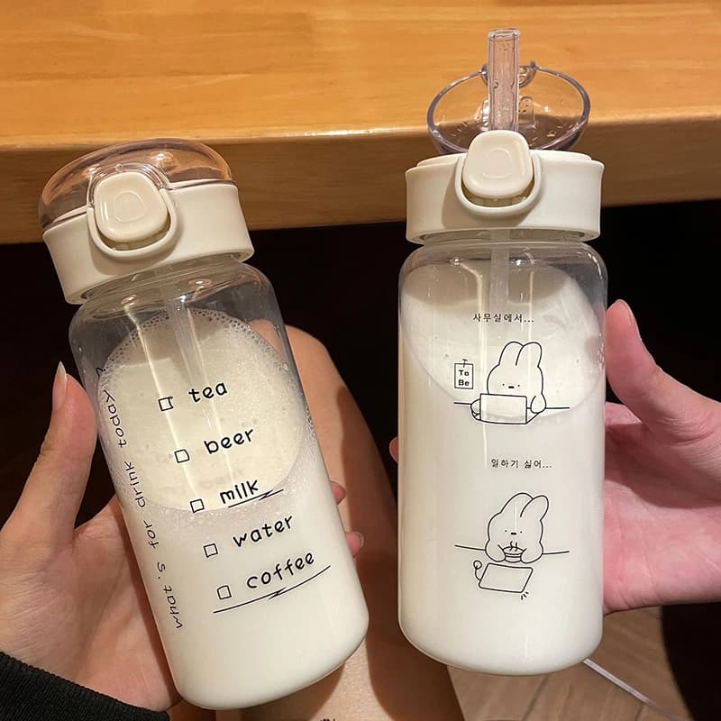 Cartoon Plastic Water Bottle with Straw