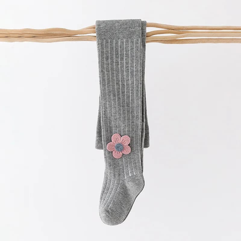 Kids Ribbed Tights With Floral Bow