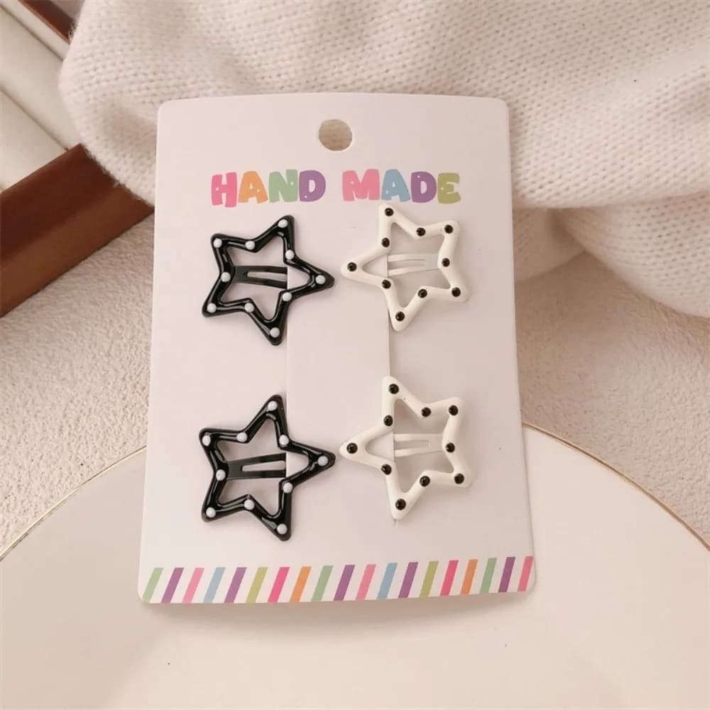 4pcs/set Headwear Black White Dot Hair Clips Geometric Cute Hairpin Sweet Barrettes Hair Accessories