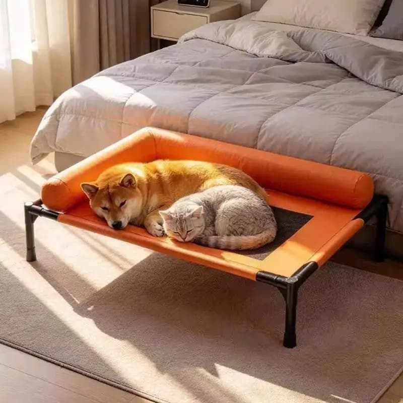Elevated Dog Bed With Mesh Center And Bolsters