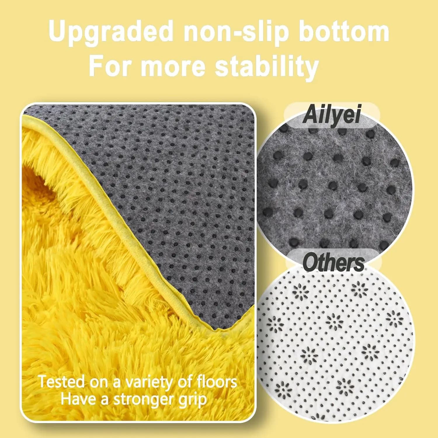 Soft Yellow Plush Area Rug Non-Slip