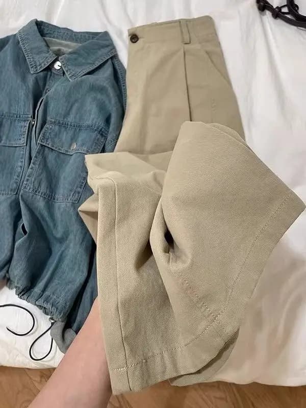 Khaki High Waist Wide Leg Casual Pants