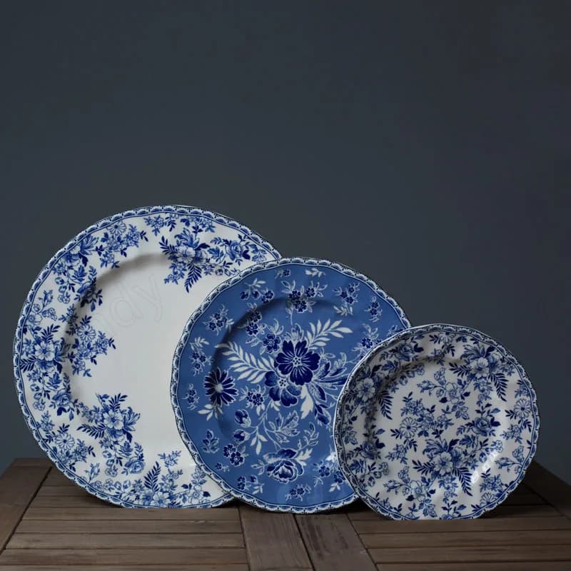 Blue and White Ceramic Dinner Plate Set