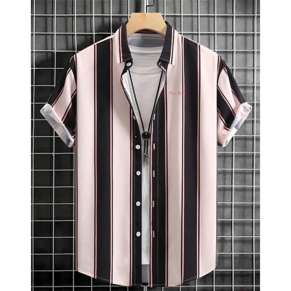 Men's Hawaiian 3D Striped Short Sleeve Shirt