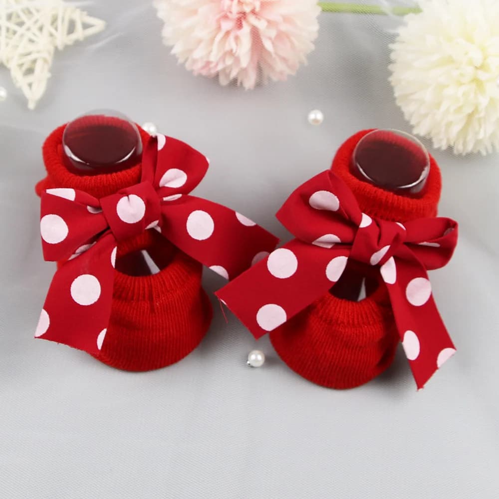 Baby Girl Bow Boat Socks Red Cotton