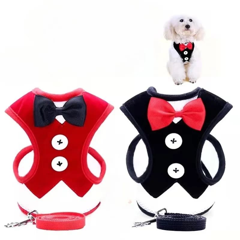 Adjustable Pet Harness with Bow Tie Leash