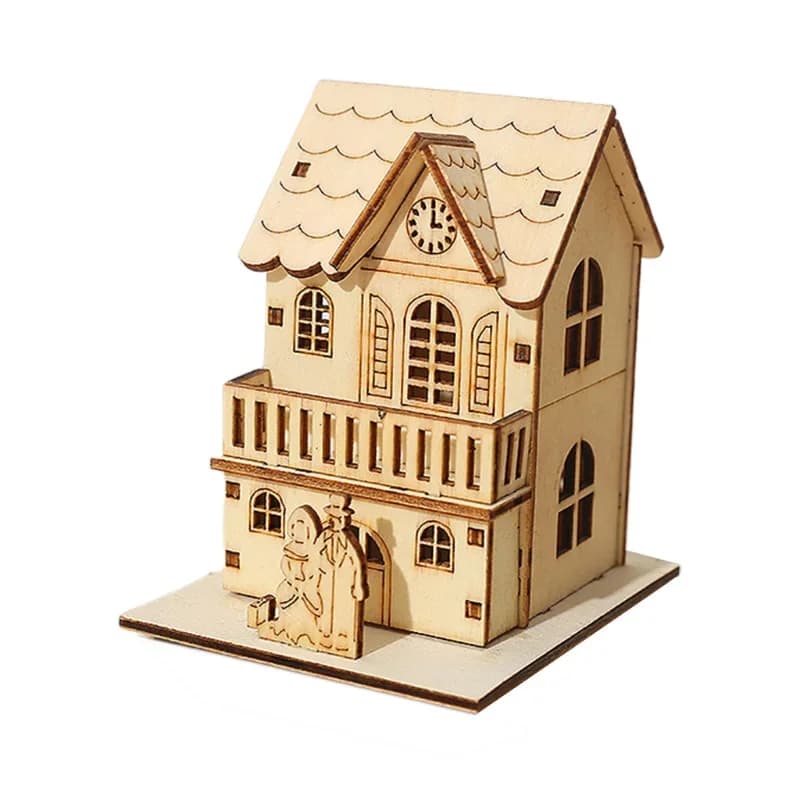 Wooden Mini House Luminous Christmas Ornament
