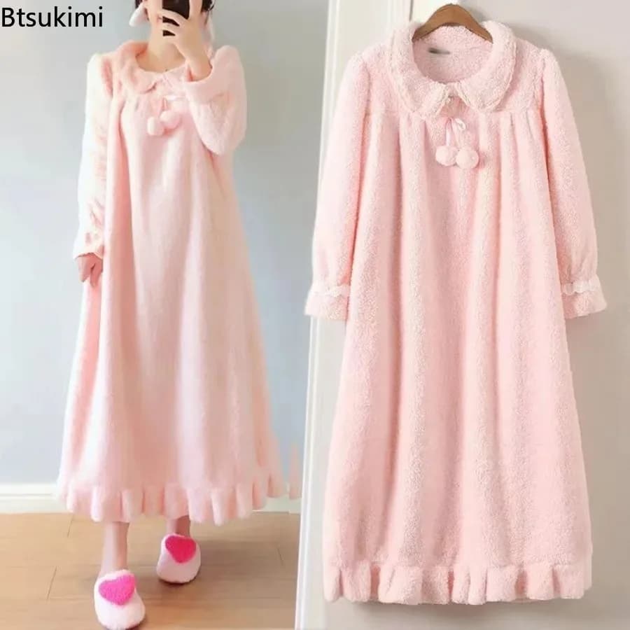 Women's Thick Flannel Long Sleeve Nightgown
