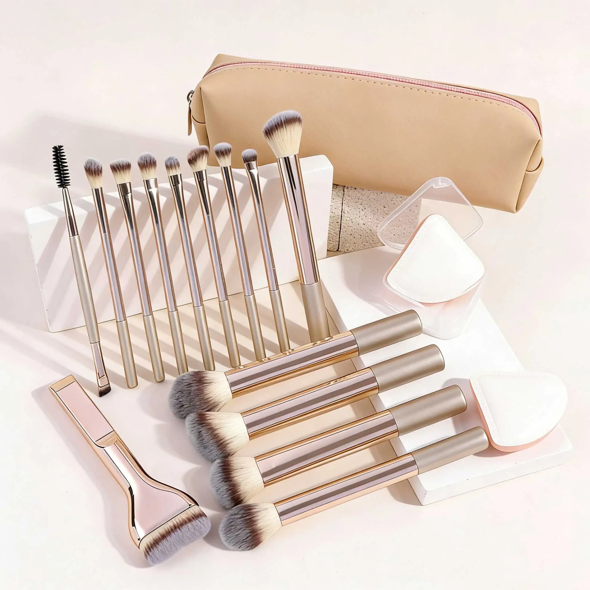 Makeup Brush Set with Bag and Air Puff