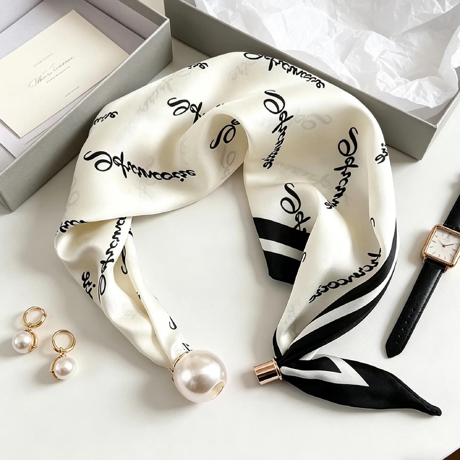 Pearl Stripe Magnetic Buckle Scarf