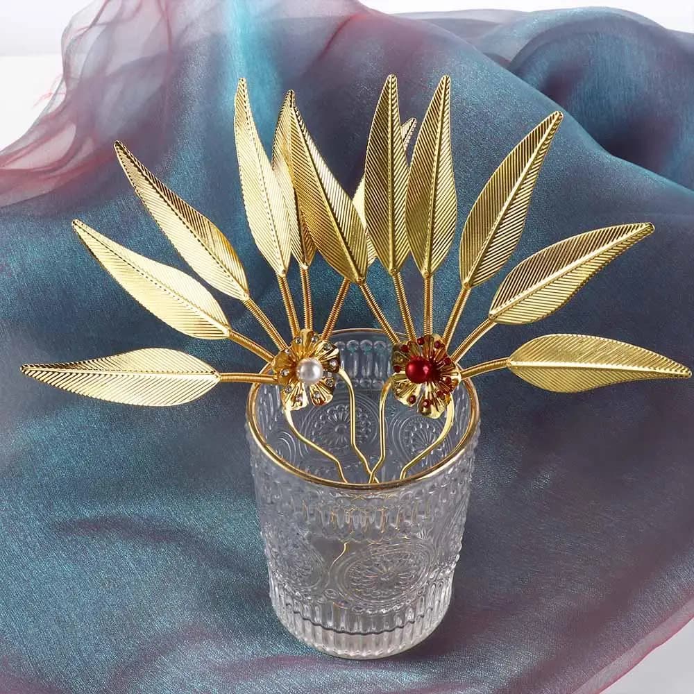 Hair Accessories Leaf Flower Girl Hair Accessories Metal Hair Sticks Thai Headdress Ancient Style Headwear U Shape Hairpin