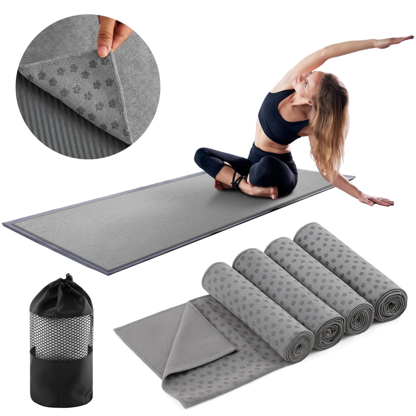 Yoga Towels, Hot and Spicy Yoga Mat Towels Featuring Grip Points to Absorb Sweat and Prevent Slipping, Suitable for Hot Yoga