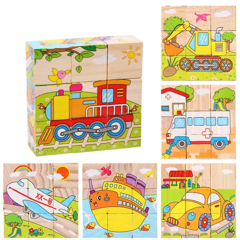 Wooden Animal Cube Puzzle Blocks