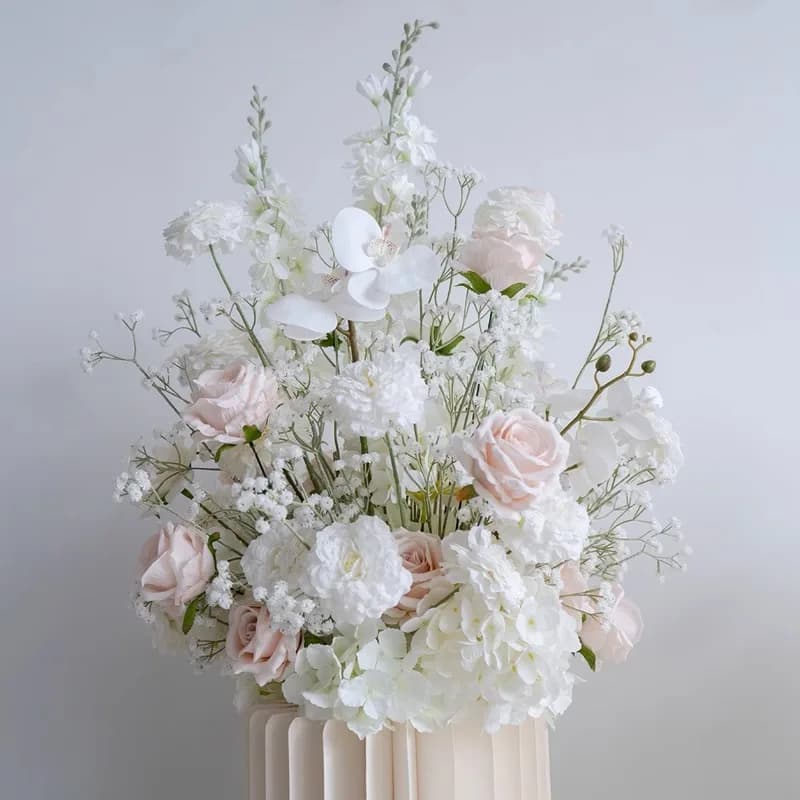 Luxurious Wedding Decor White Aisle Floor Floral Arrangement Backdrop Hyacinth Orchid Baby Breath Decor Flower Row Party Supplie