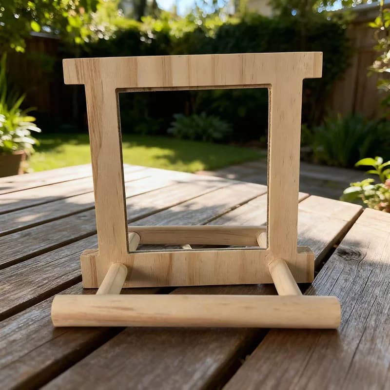Bird Mirror Perch Toy with Rope Stand