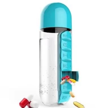 Portable Water Bottle with Built-in Pill Box for Medicines, Vitamins, Perfect for Outdoor, Gym, Fitness, Camping and Traveling