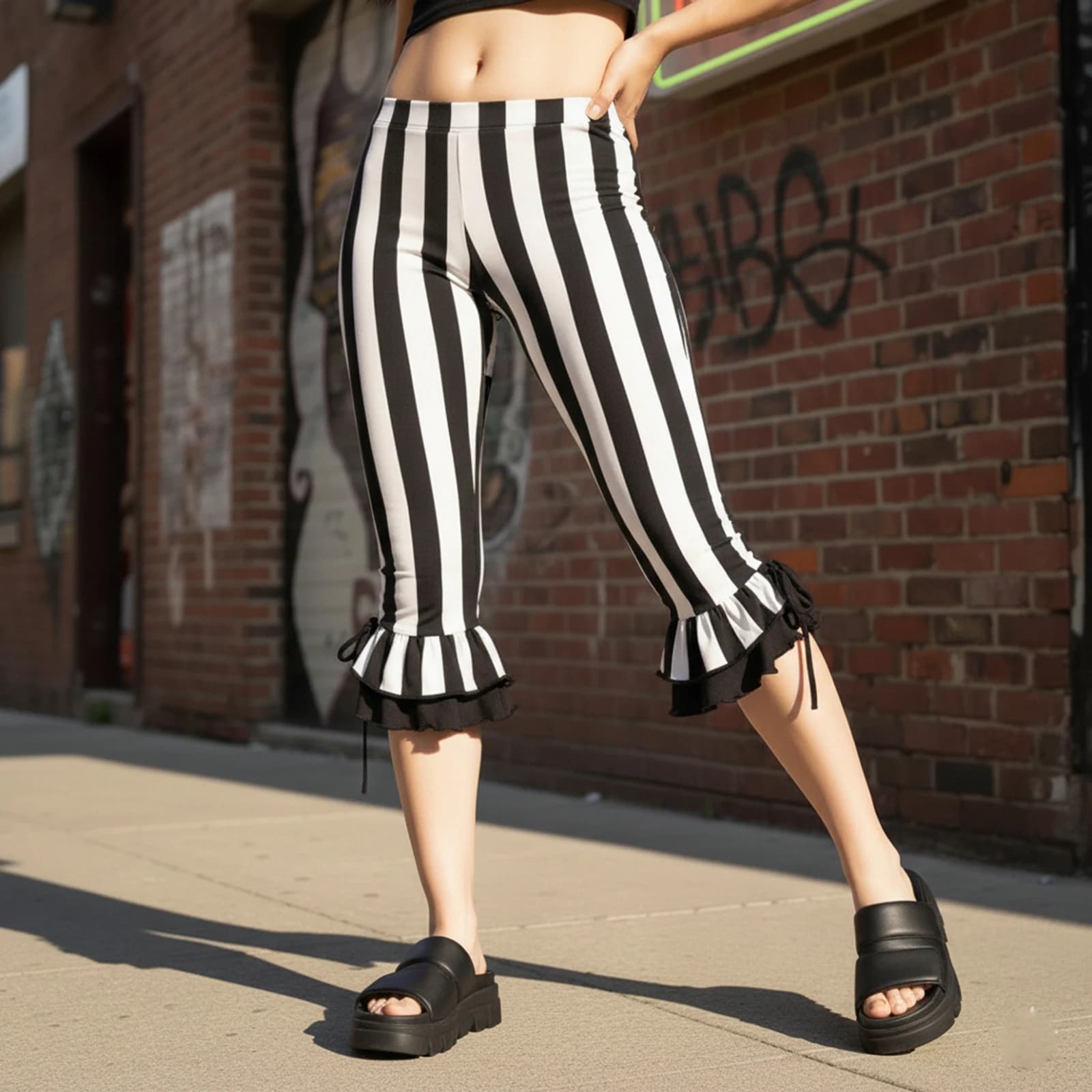 Women's Striped Bell Bottom Capri Pants