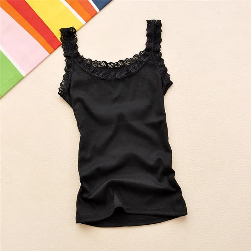 Women's Cotton Tank Top With Lace Trim