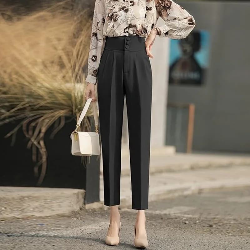 Black High-Waisted Wide-Leg Cropped Harem Trousers