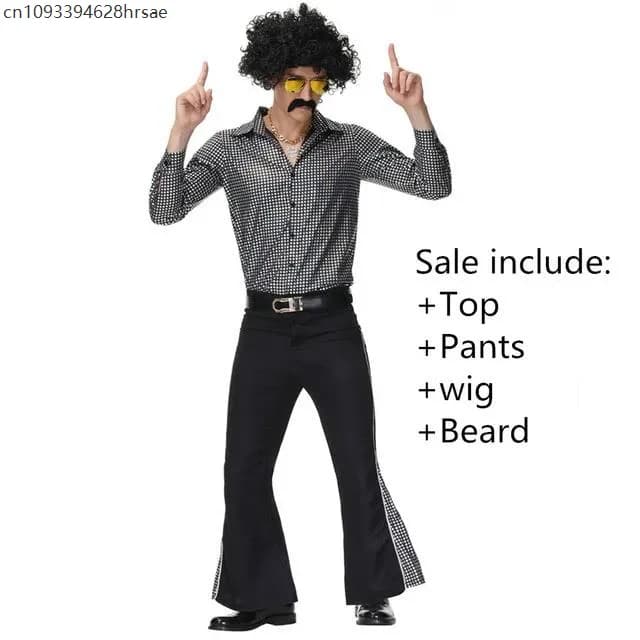 Halloween Hippie Costumes Set 70s 80s Cosplay Costume Suit for Men Fancy Disguise Carnival Party Vintage Rock Disco Club Show