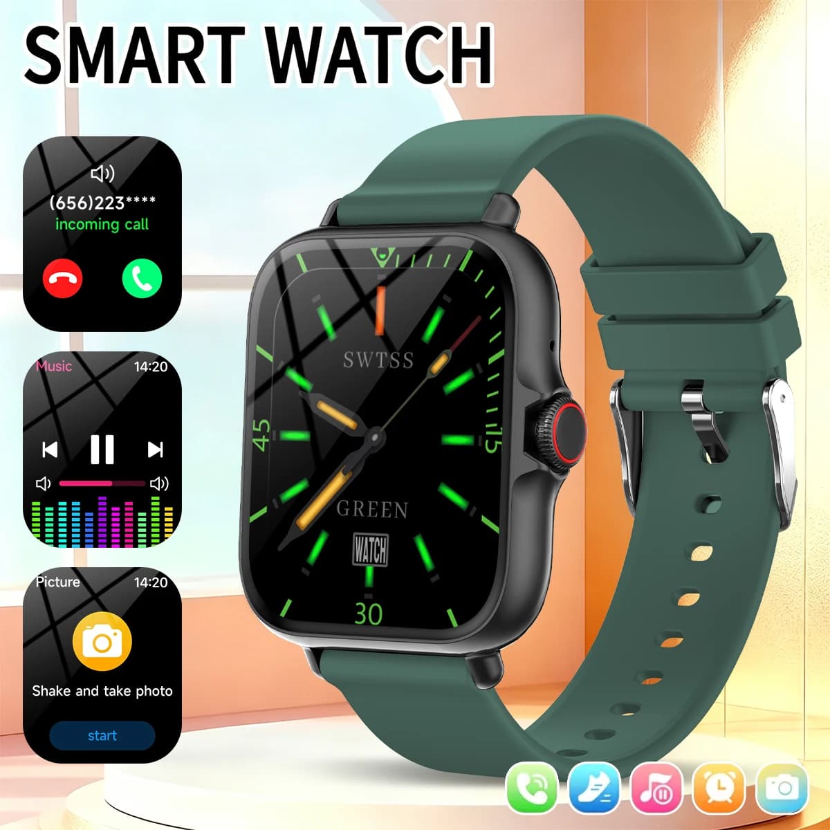 Smart Watch for Android iOS Ultra Low Power Bluetooth Calling Fitness Tracker Music Control Voice Assistant Metal Body Sports