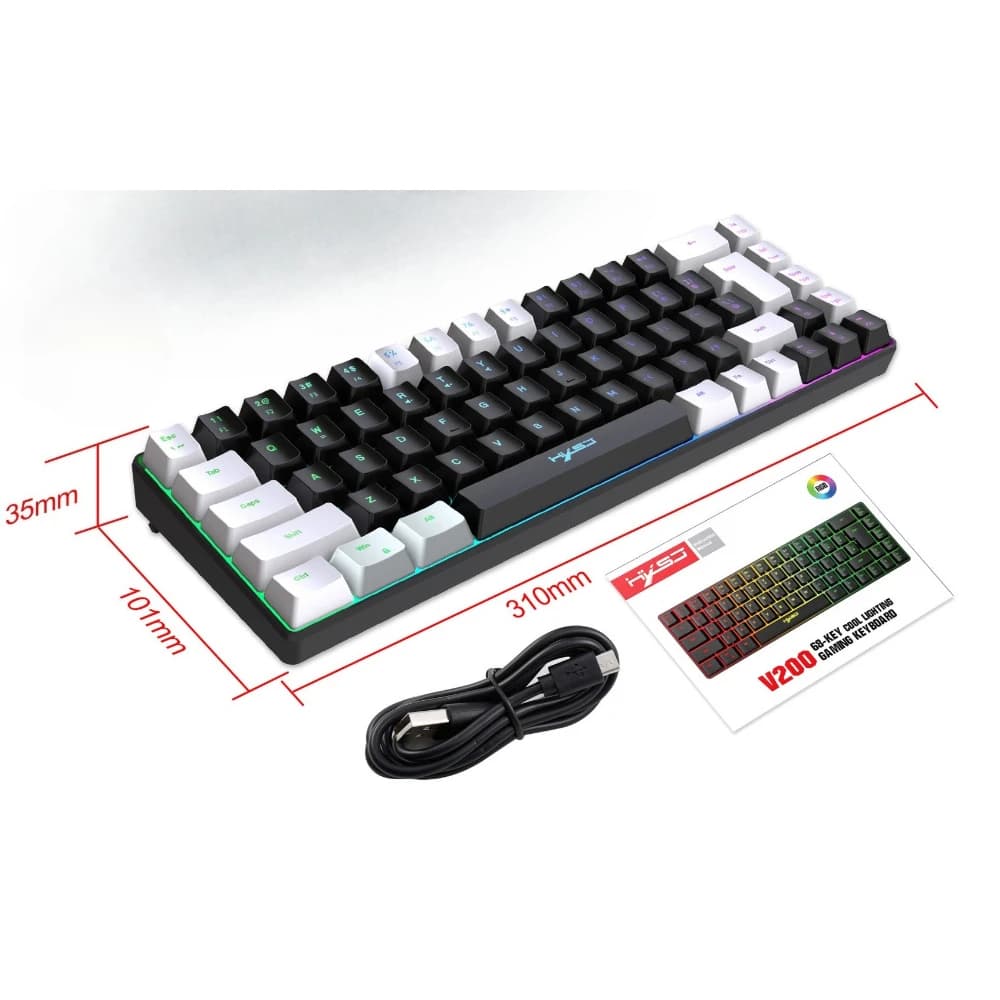 Teclado Gamer Color Game Film Keyboard 65% Key-Line Separation RGB Backlit Multi-Function Wired USB Keyboards Gaming PC Branco