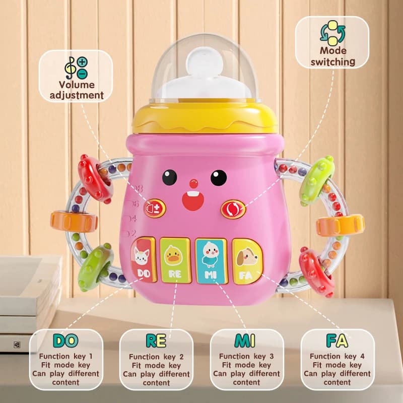 Baby Musical Pacifier Rattle Toys Early Educational Feeding Bottle Soft Teether Light Soothing Shaker Newborn