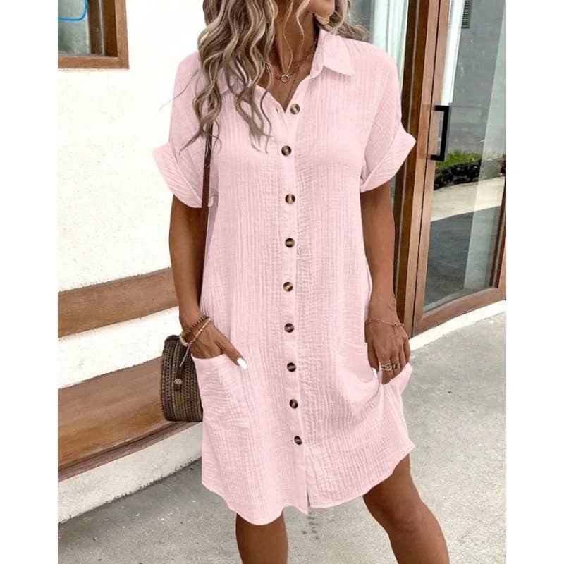 Women's V-Neck Button Summer Dress