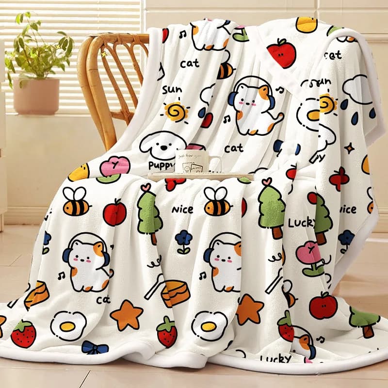 Cute Pet Print Flannel Throw Blanket