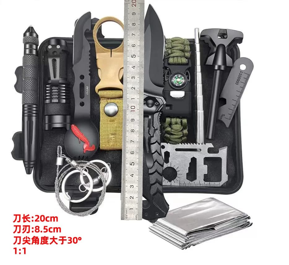 13 Outdoor Survival Equipment, Multi-functional Tool Set for Adventure, Self-defense, First Aid, Camping Equipment, Lighter