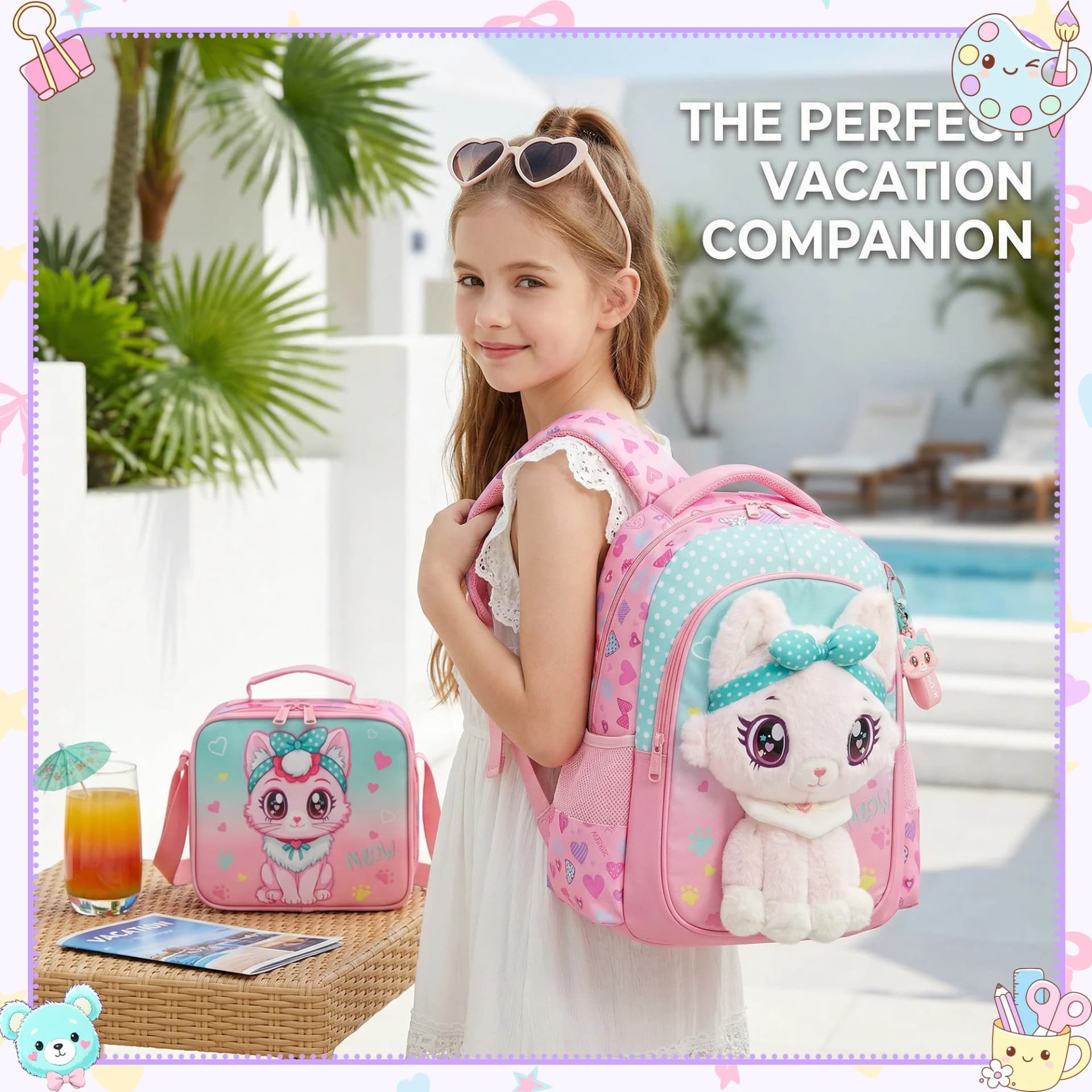 Girls School Backpack with Lunch Bag and Pencil Case