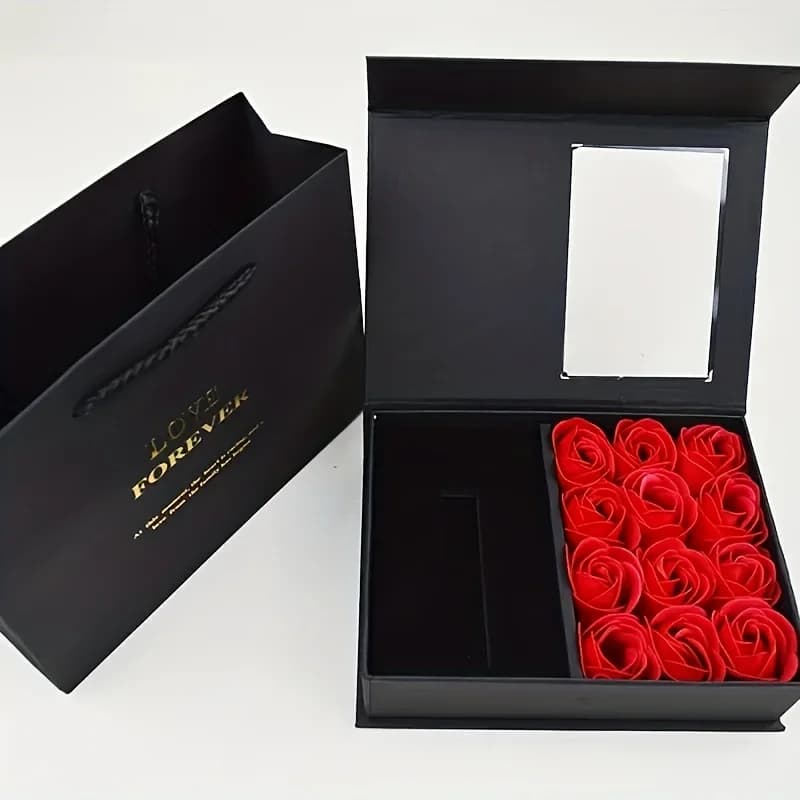 12 Rose Flowers Valentine'S Day Gift Box Soap Flower Necklace Jewelry Party Wedding Bridal Shower Bachelorette Party Gift Box
