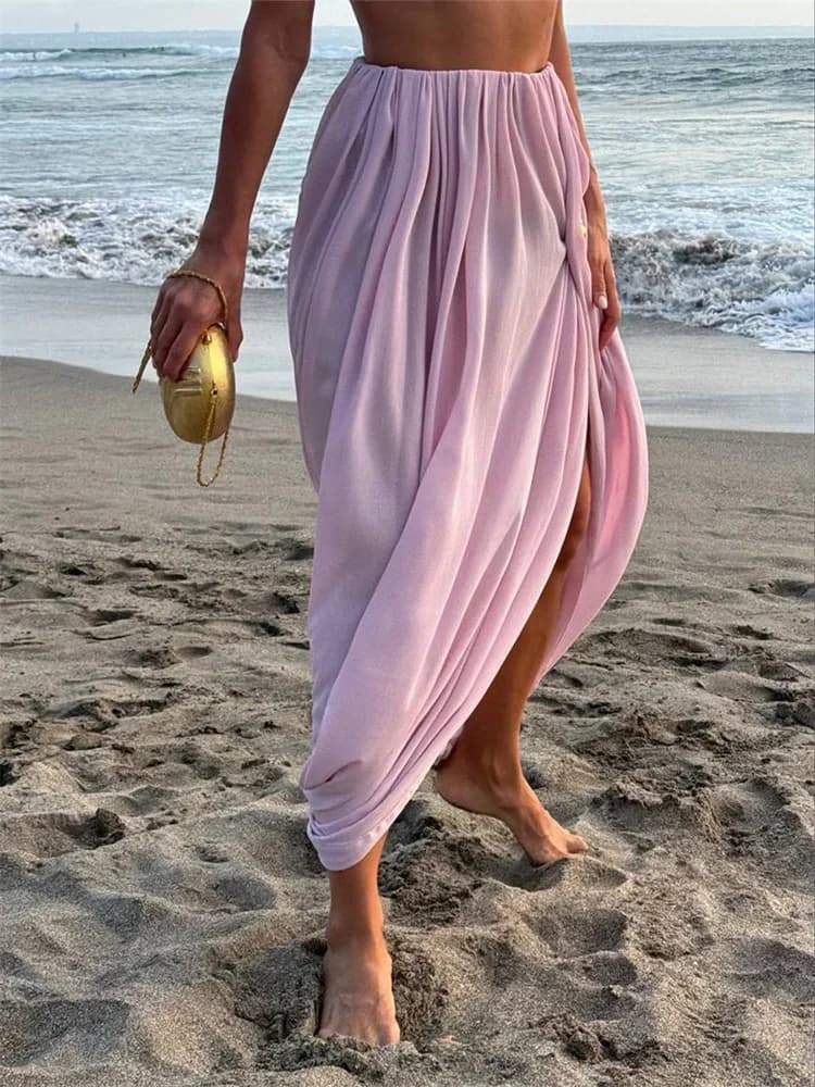 Pleated Mesh High Waist Maxi Skirt