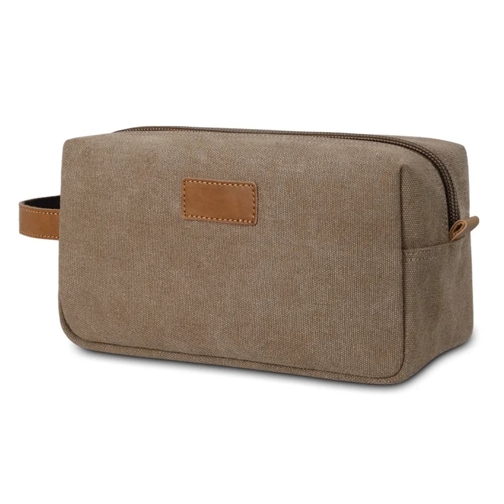 Toiletry bag, travel hand-held waterproof canvas patchwork, crazy horse leather storage, fashionable and retro makeup bag