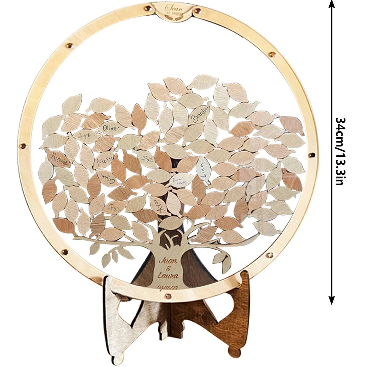Wooden Round Guest Book Drop Box with Leaves