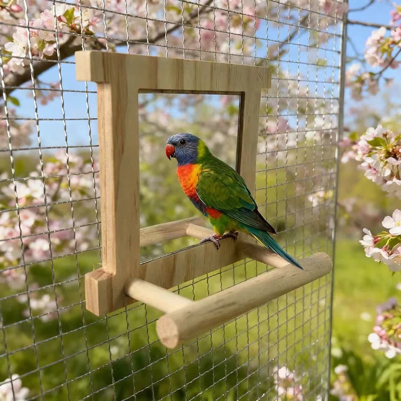 Bird Mirror Perch Toy with Rope Stand