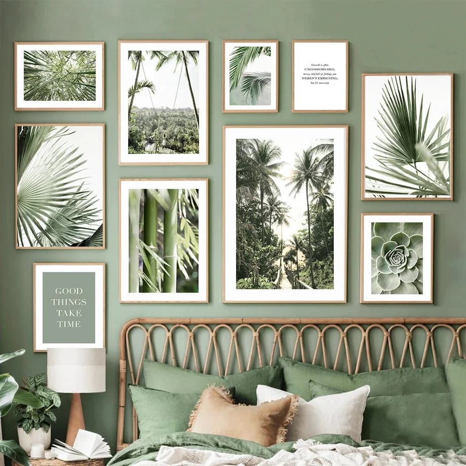 Frameless Green Leaf Landscape Canvas Painting