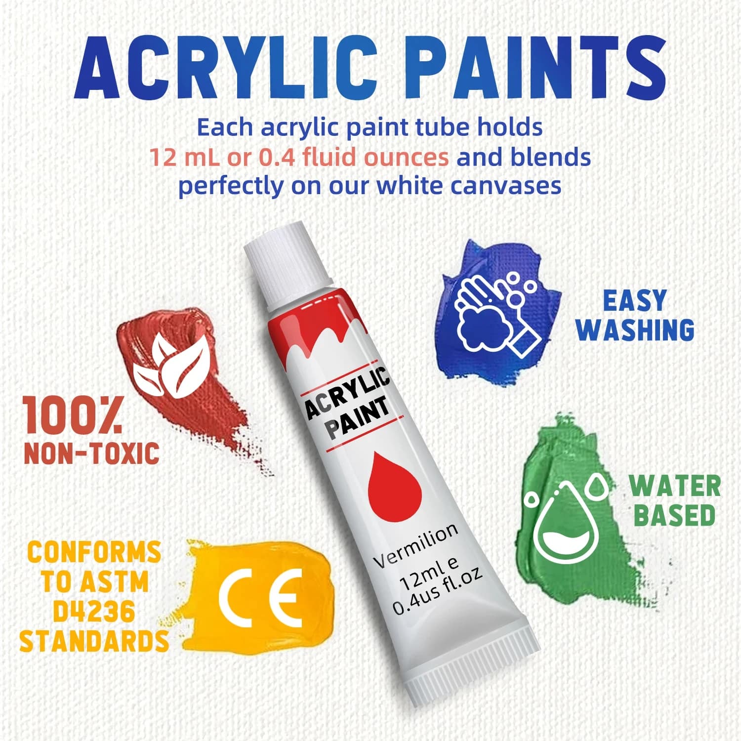 Acrylic Paint Set - 12/24 Colors for Multiple Surfaces