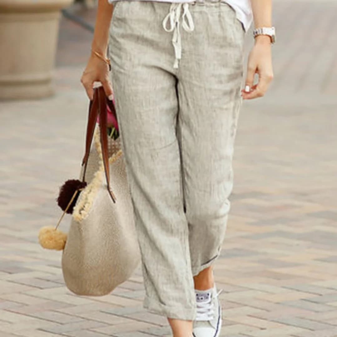 Khaki Cropped Straight Leg Pants