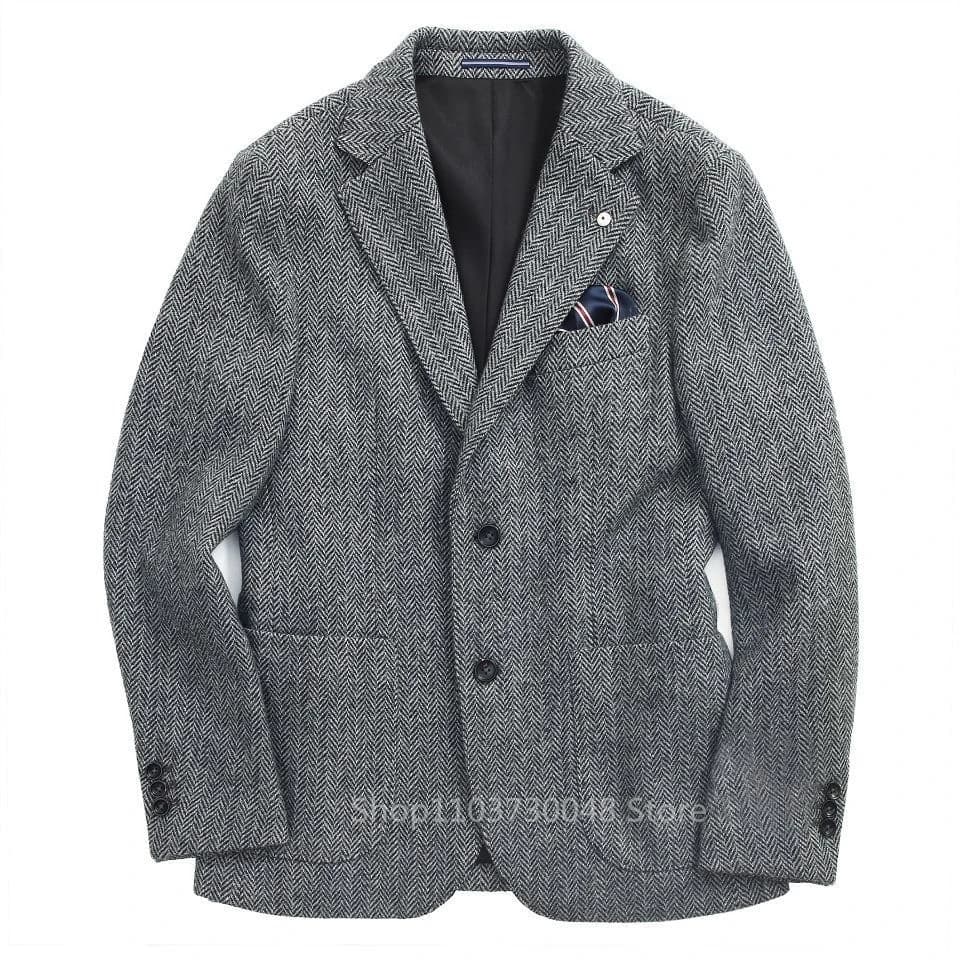 Men's Brown Herringbone Wool Blazer