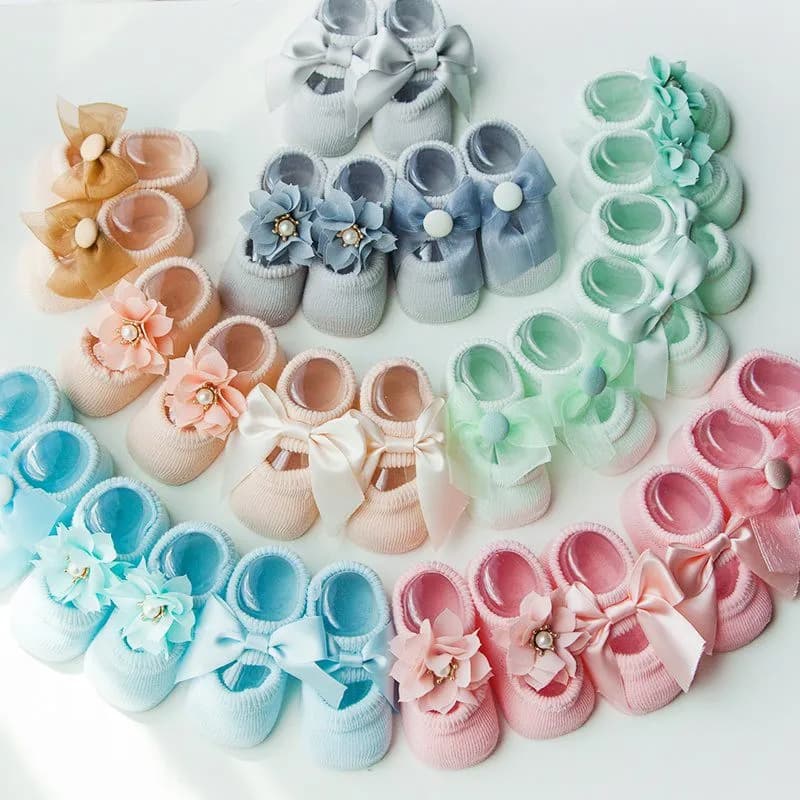 Baby Cotton Anti-Slip Socks with Bow Details