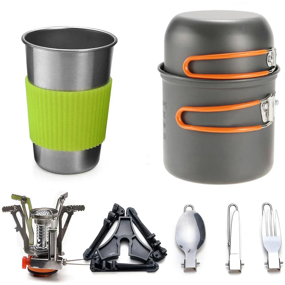 9-Piece Camping Cookware Set with Gas Stove