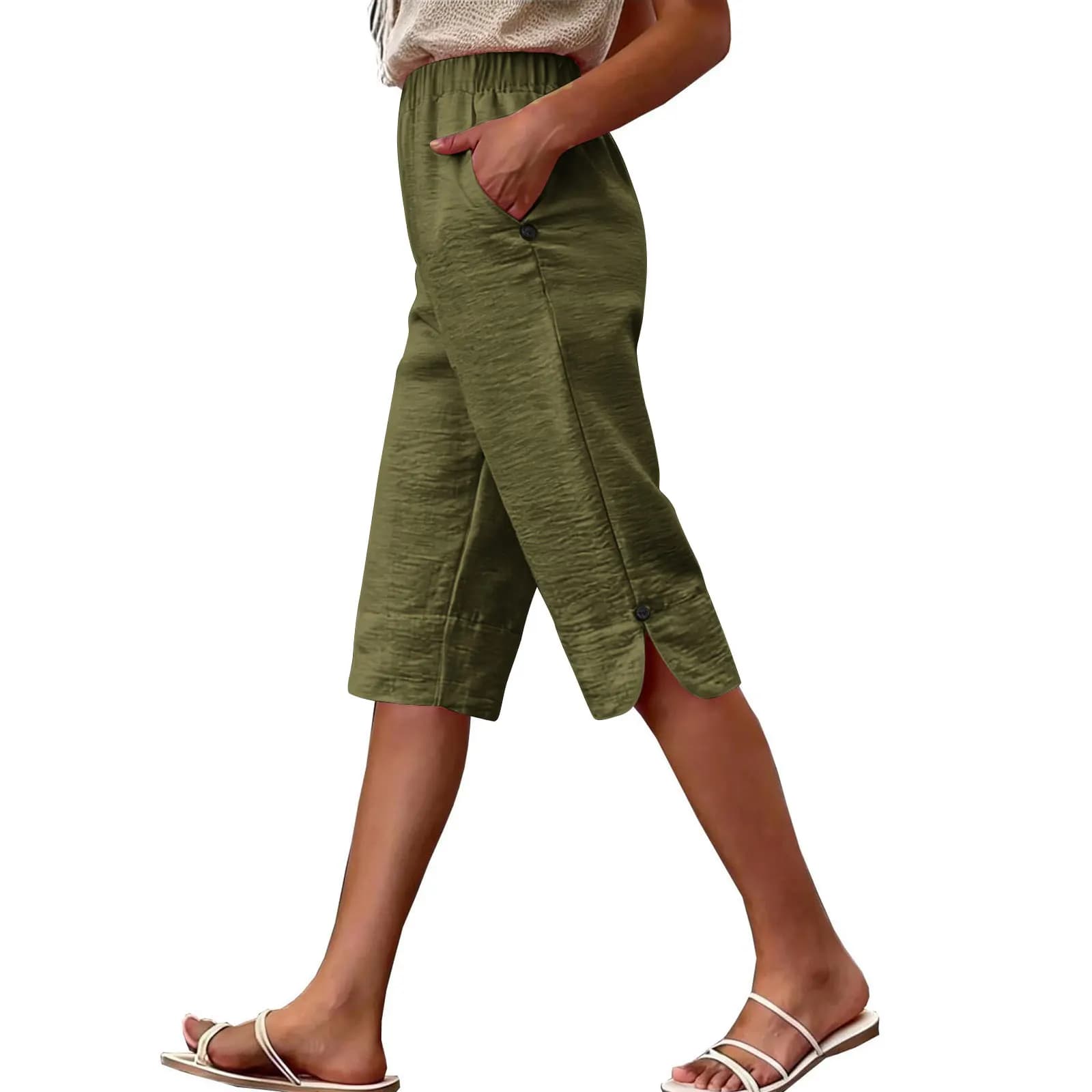 Women's High Waist Capri Pants with Pockets