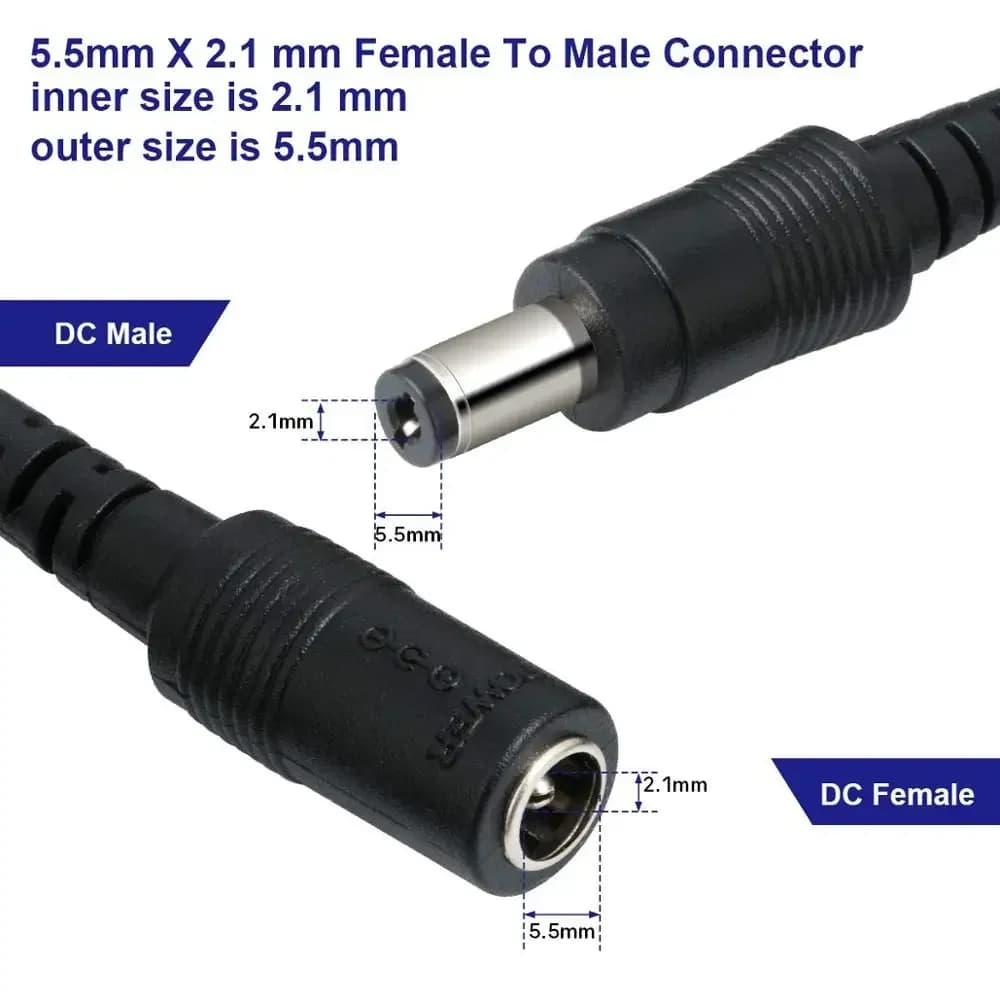 DC Extension Cable 1M 2M 3M 5M 10M 5.5x2.1mm Female to Male Plug for 12V 5V 24V Power Adapter Cord Home CCTV Camera LED Strip