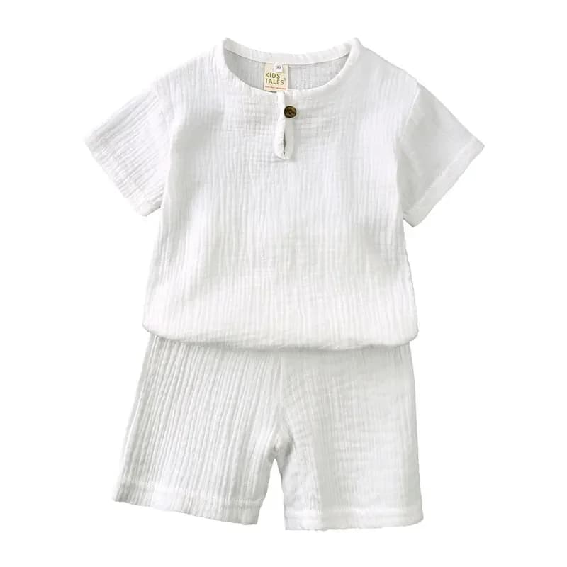Cotton Linen Kids Clothing Set Short Sleeve