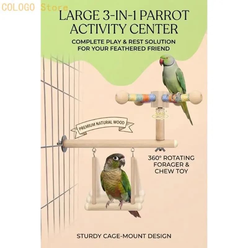 3-in-1 Bird Cage Perch Swing with Rotating Top