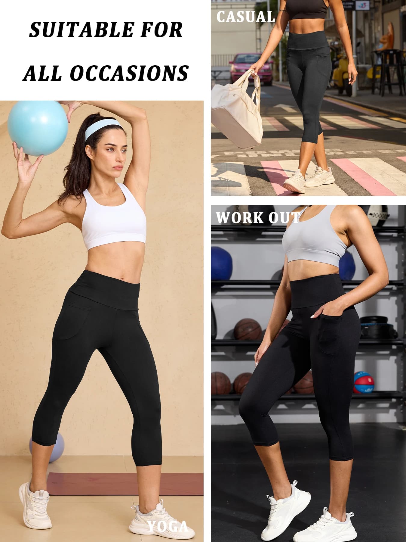 High-Waisted Workout Capri Pants with Pockets