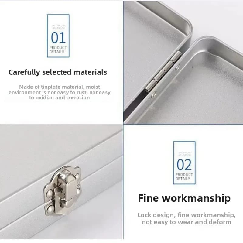 Office Supplies Storage-Perfect  Durable Silvery Gray Metal Rectangular Box with Lid-Ideal for Bills Cosmetics for Home Office